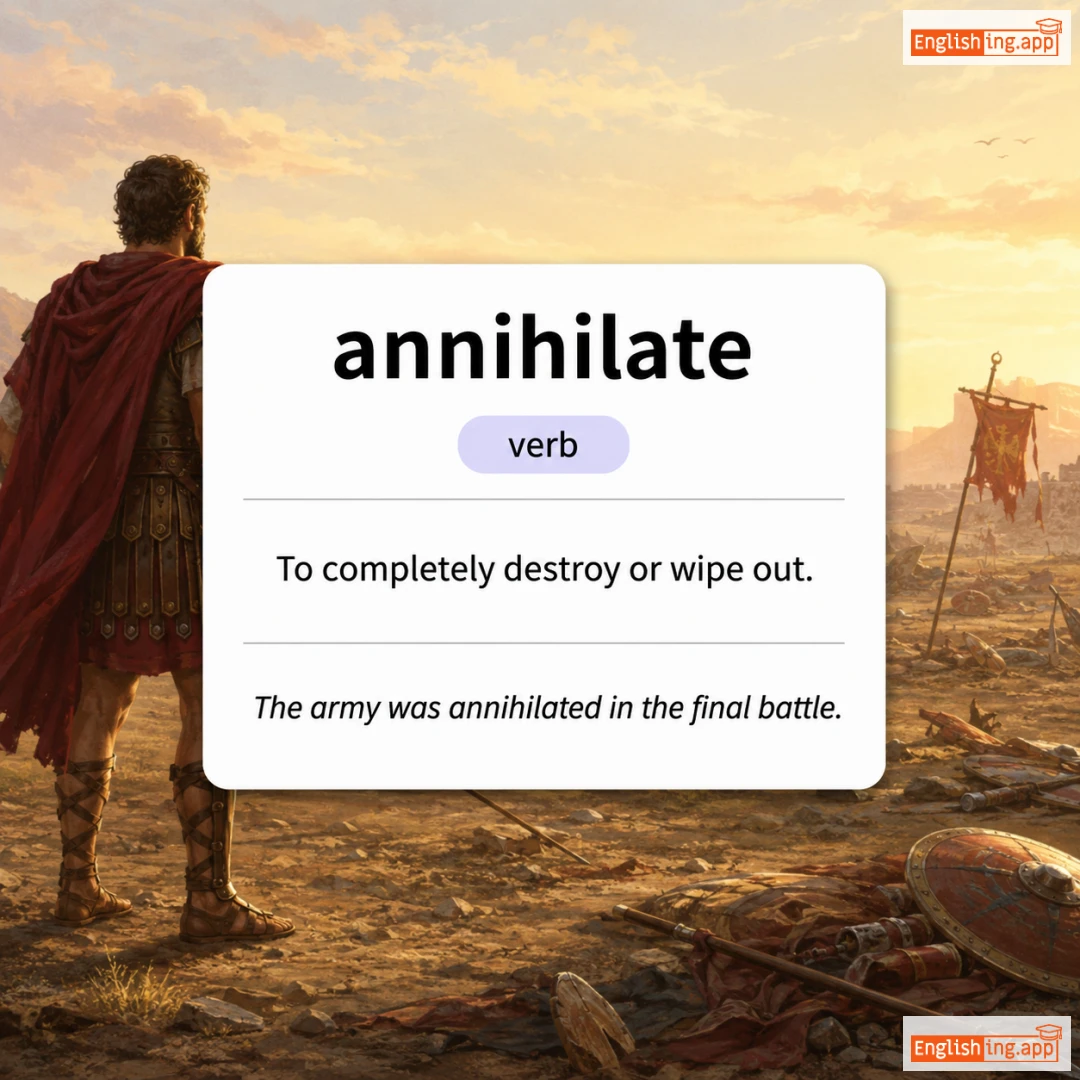 annihilate definition card — visual illustration of the meaning