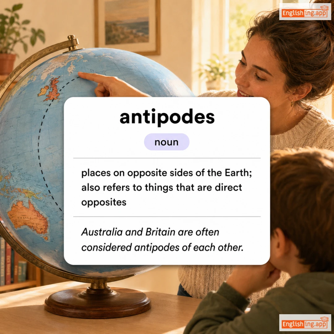 antipodes definition card — visual illustration of the meaning