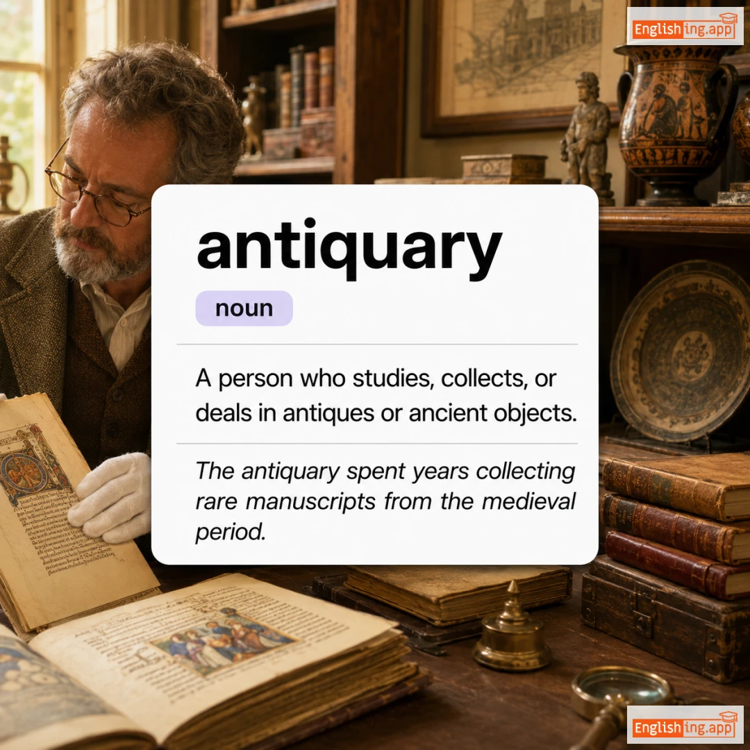 antiquary definition card — visual illustration of the meaning