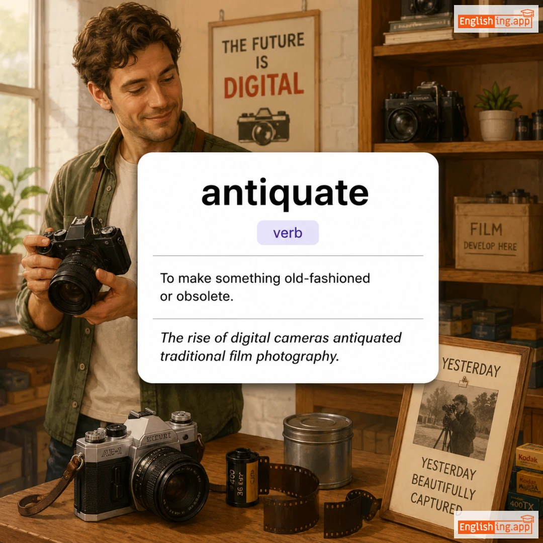 antiquate definition card — visual illustration of the meaning
