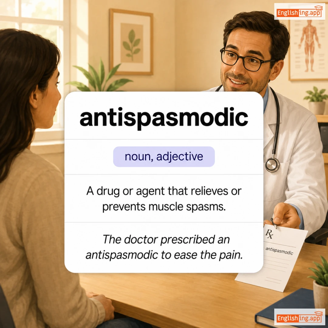 antispasmodic definition card — visual illustration of the meaning