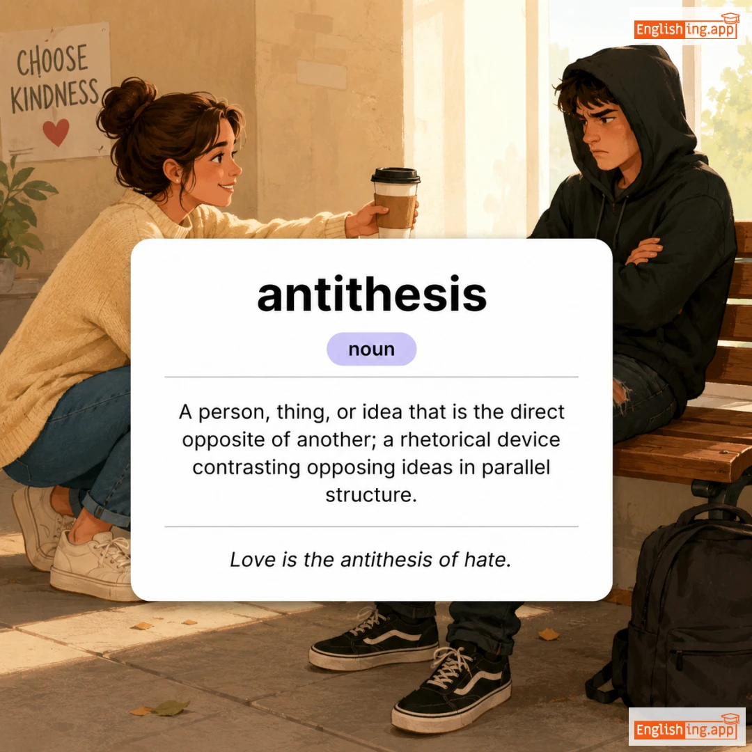 antithesis definition card — visual illustration of the meaning