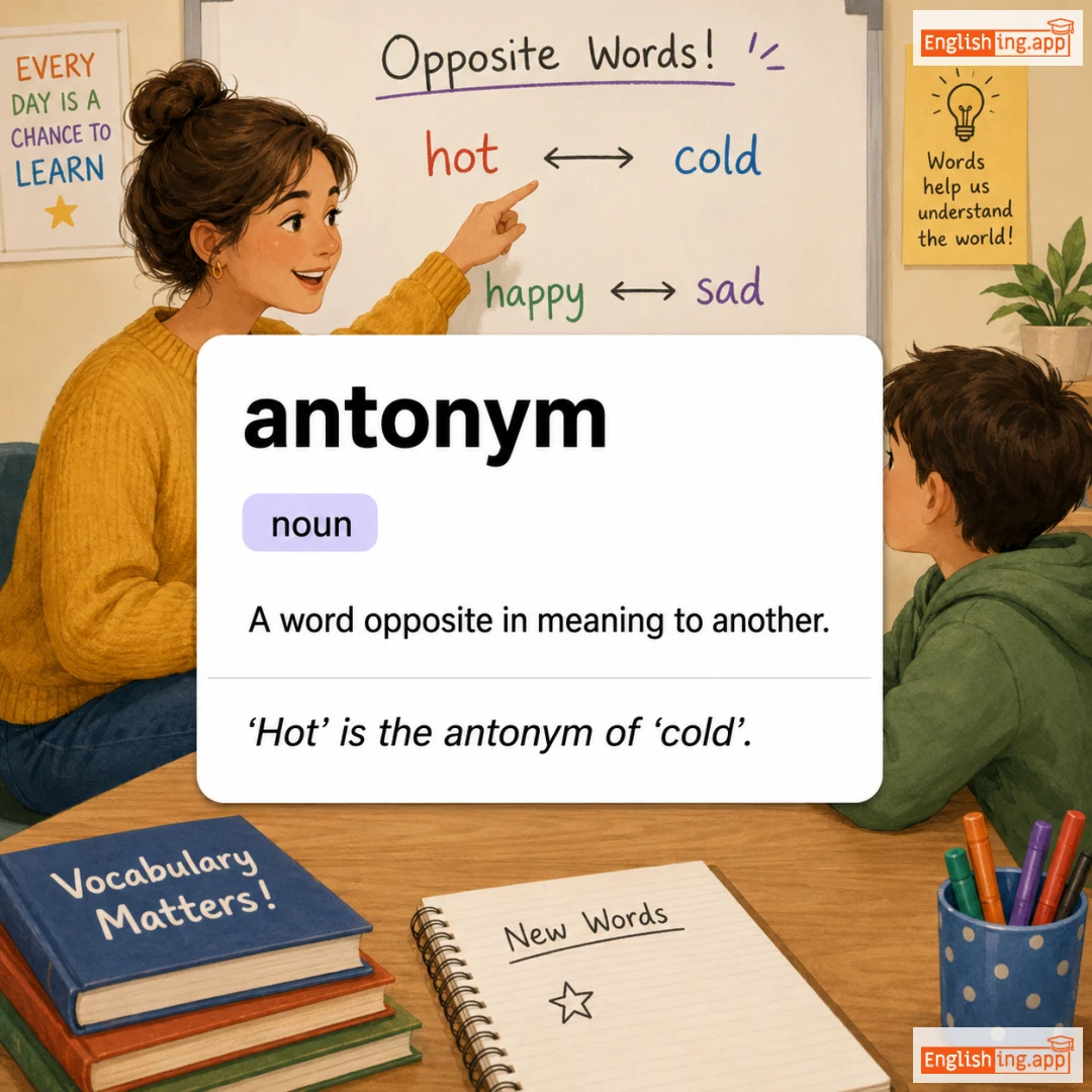 antonym definition card — visual illustration of the meaning