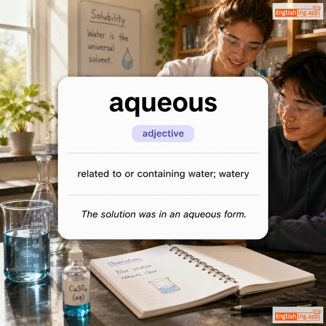aqueous definition card — visual illustration of the meaning