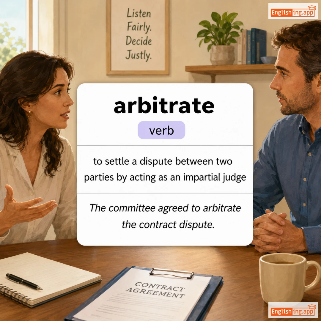 arbitrate definition card — visual illustration of the meaning