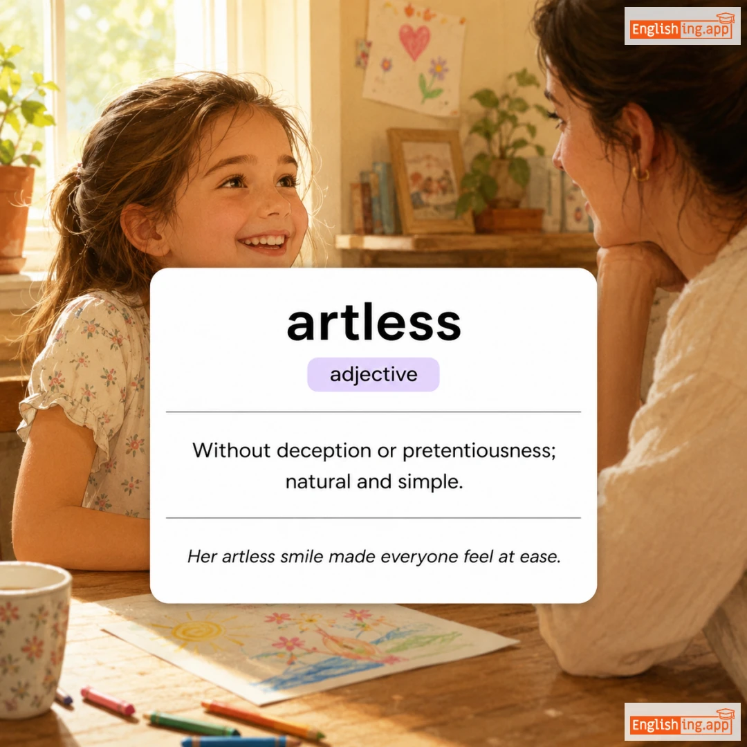 artless definition card — visual illustration of the meaning