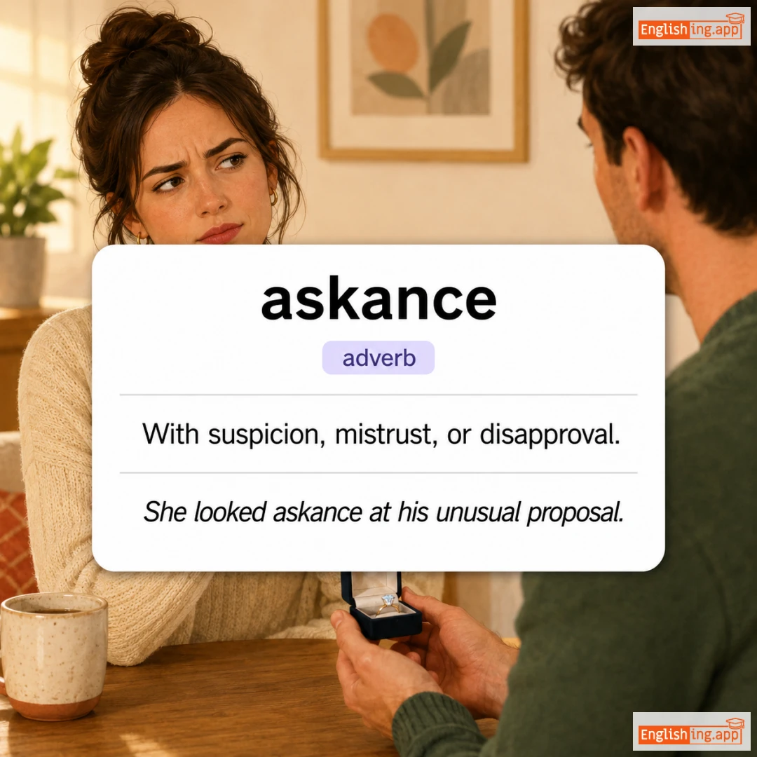 askance definition card — visual illustration of the meaning