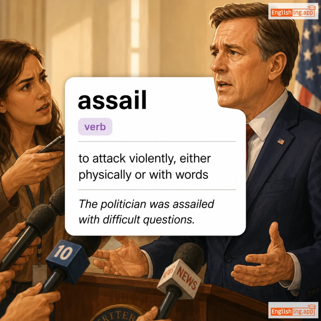 assail definition card — visual illustration of the meaning