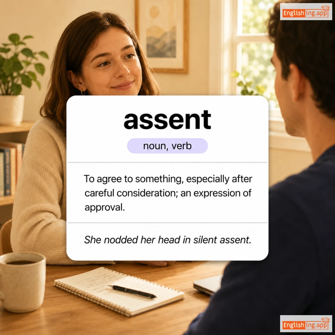 assent definition card — visual illustration of the meaning