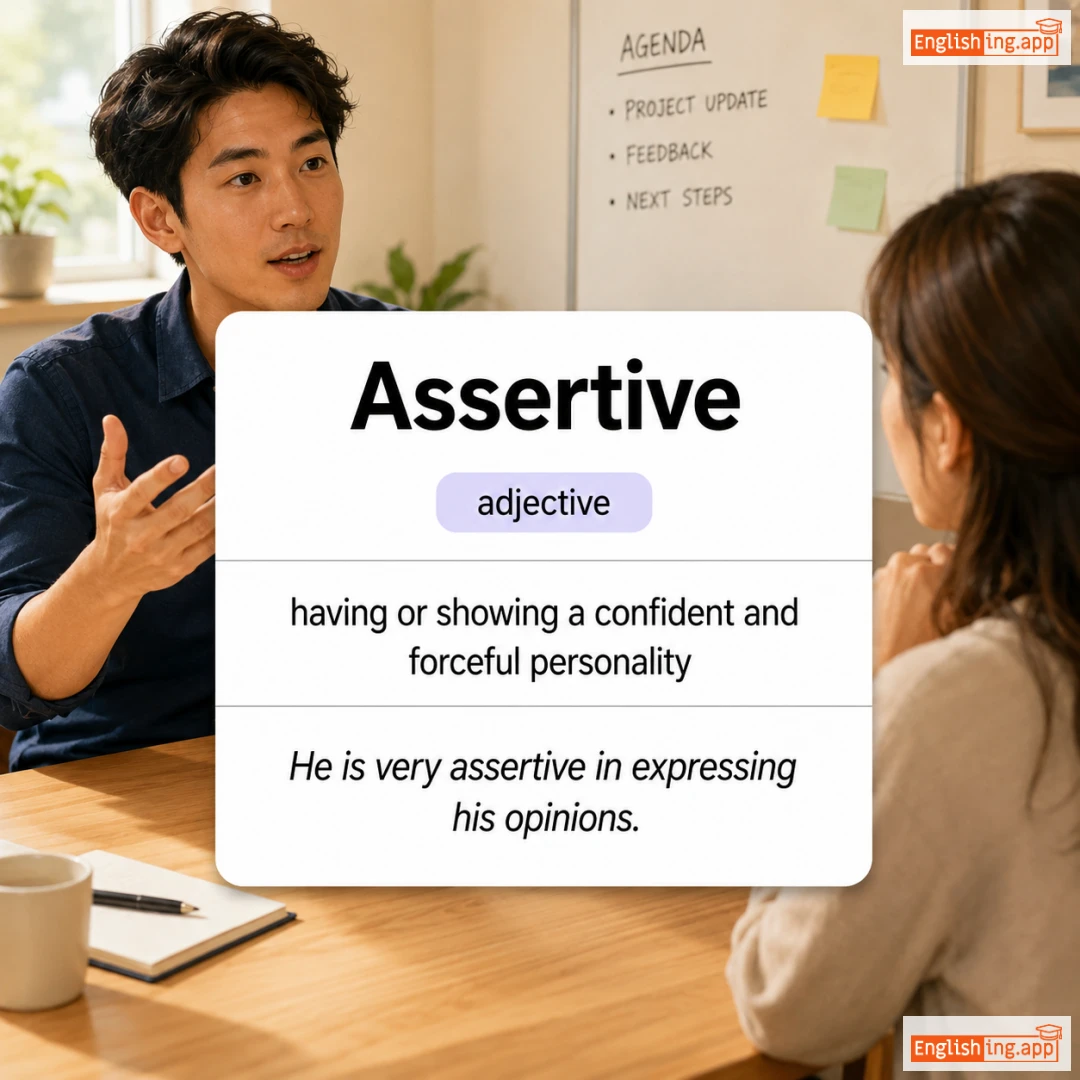 Assertive definition card — visual illustration of the meaning