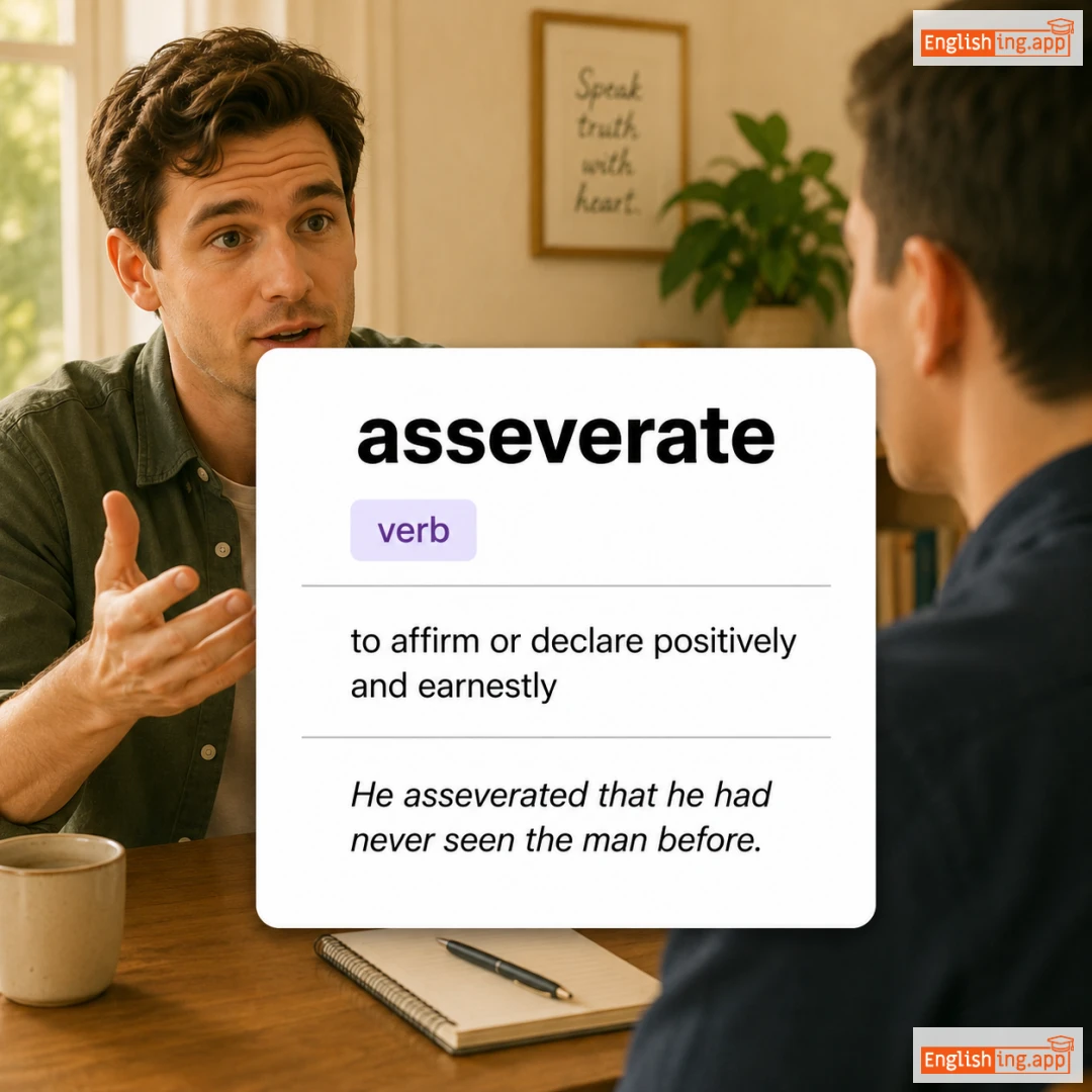 asseverate definition card — visual illustration of the meaning