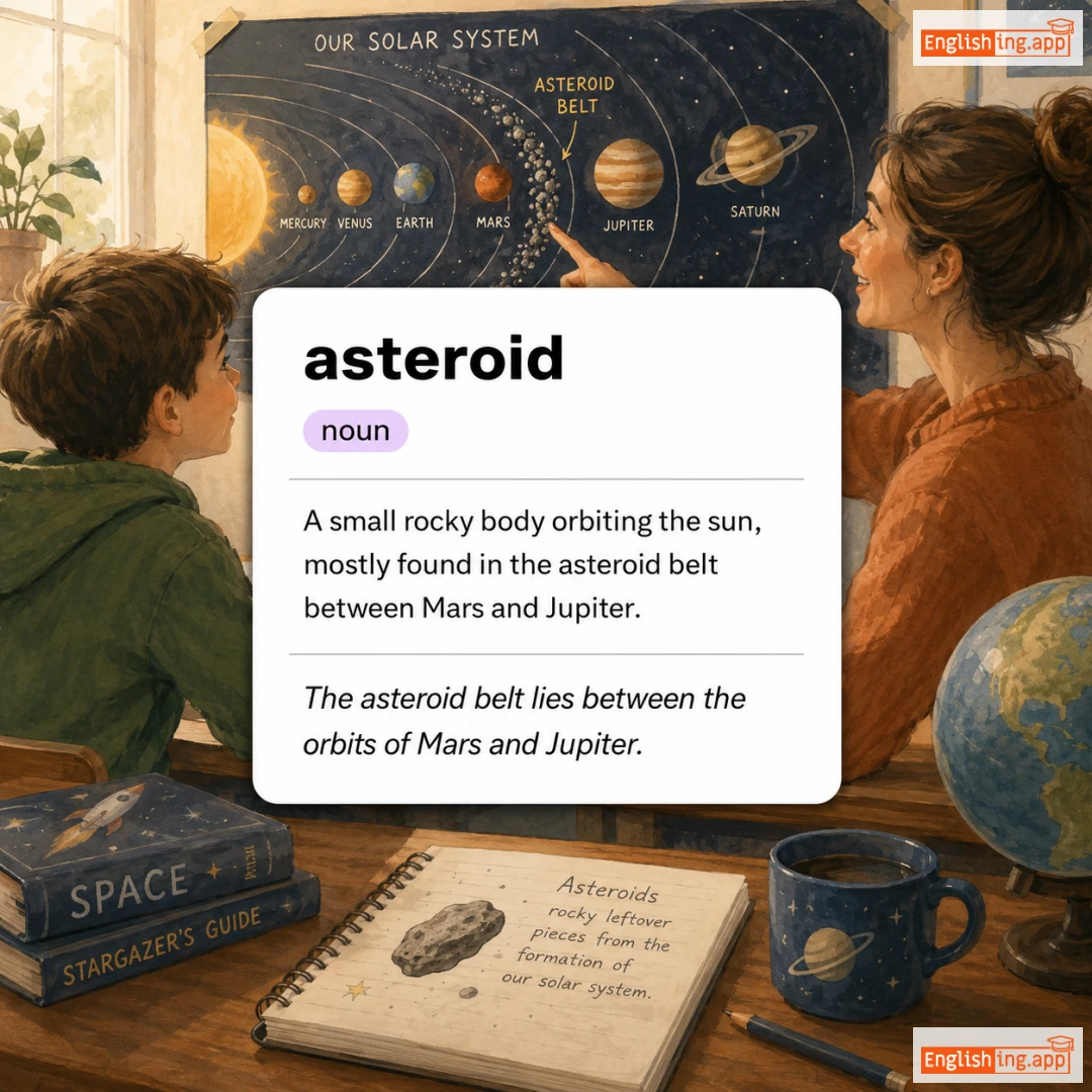 asteroid definition card — visual illustration of the meaning