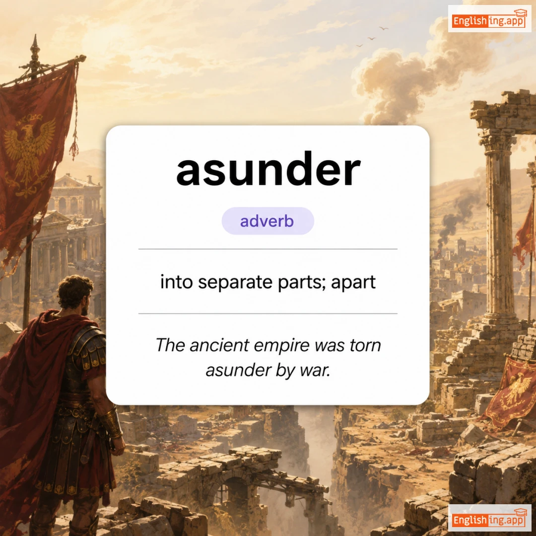 asunder definition card — visual illustration of the meaning
