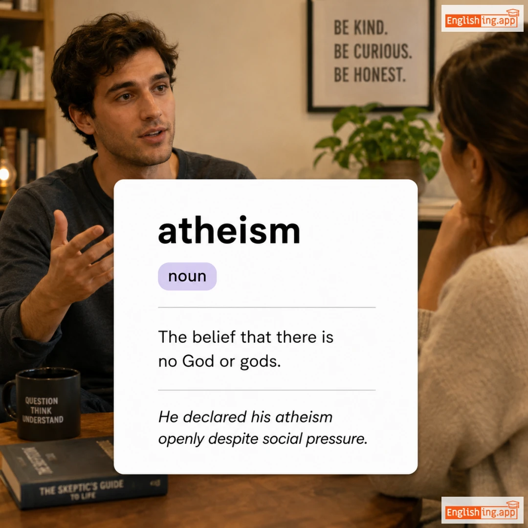 atheism definition card — visual illustration of the meaning