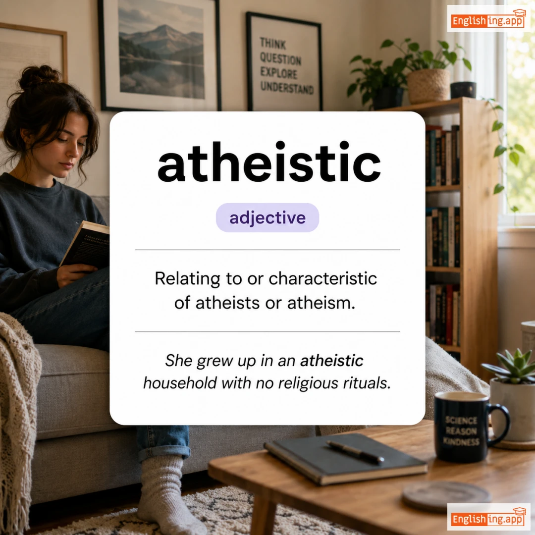 atheistic definition card — visual illustration of the meaning