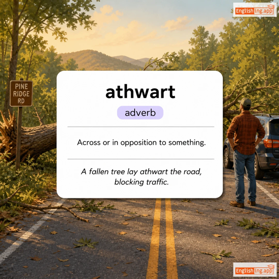 athwart definition card — visual illustration of the meaning