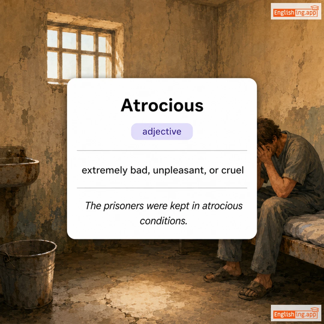 Atrocious definition card — visual illustration of the meaning