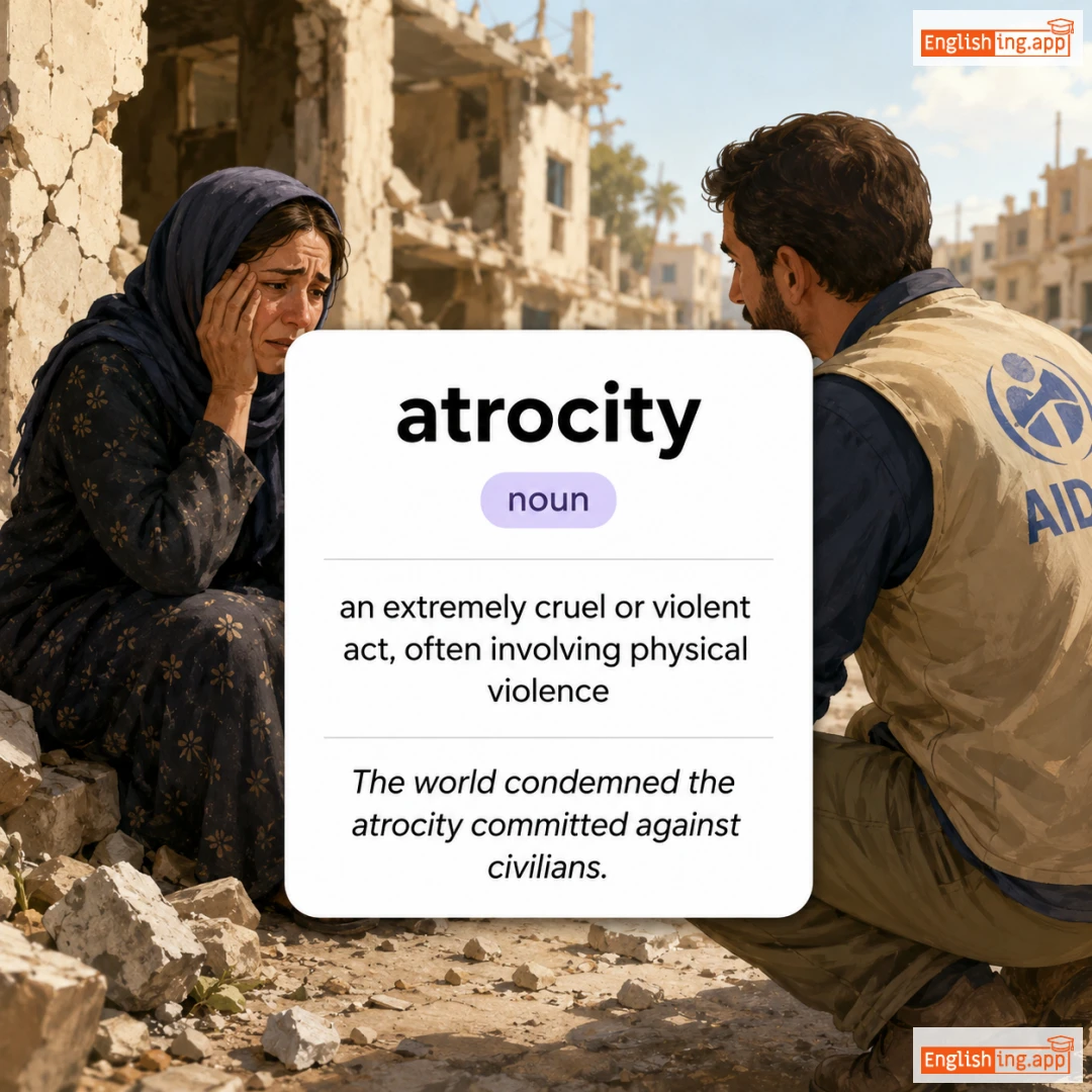 atrocity definition card — visual illustration of the meaning
