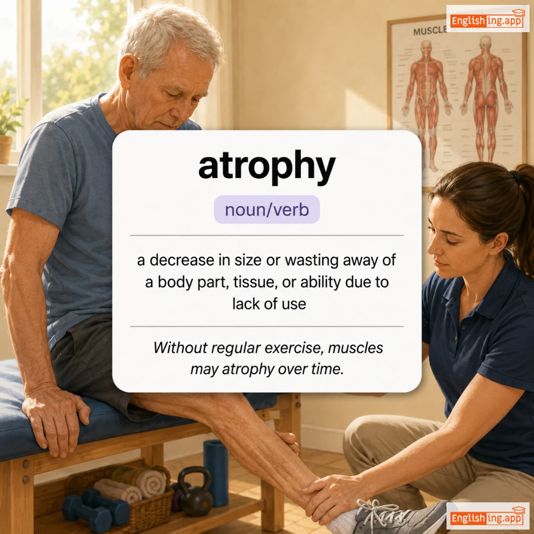 atrophy definition card — visual illustration of the meaning