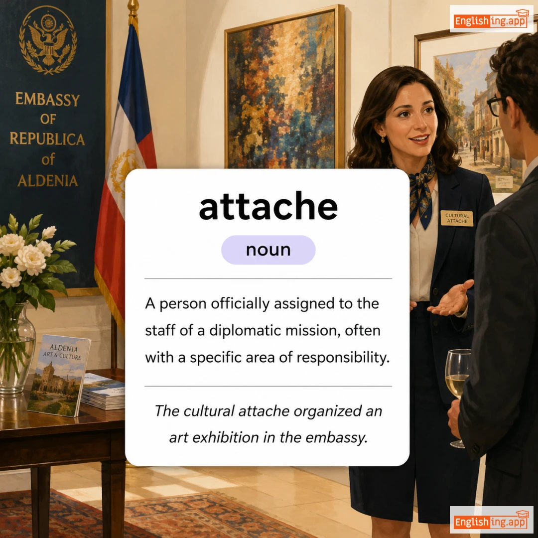 attache definition card — visual illustration of the meaning