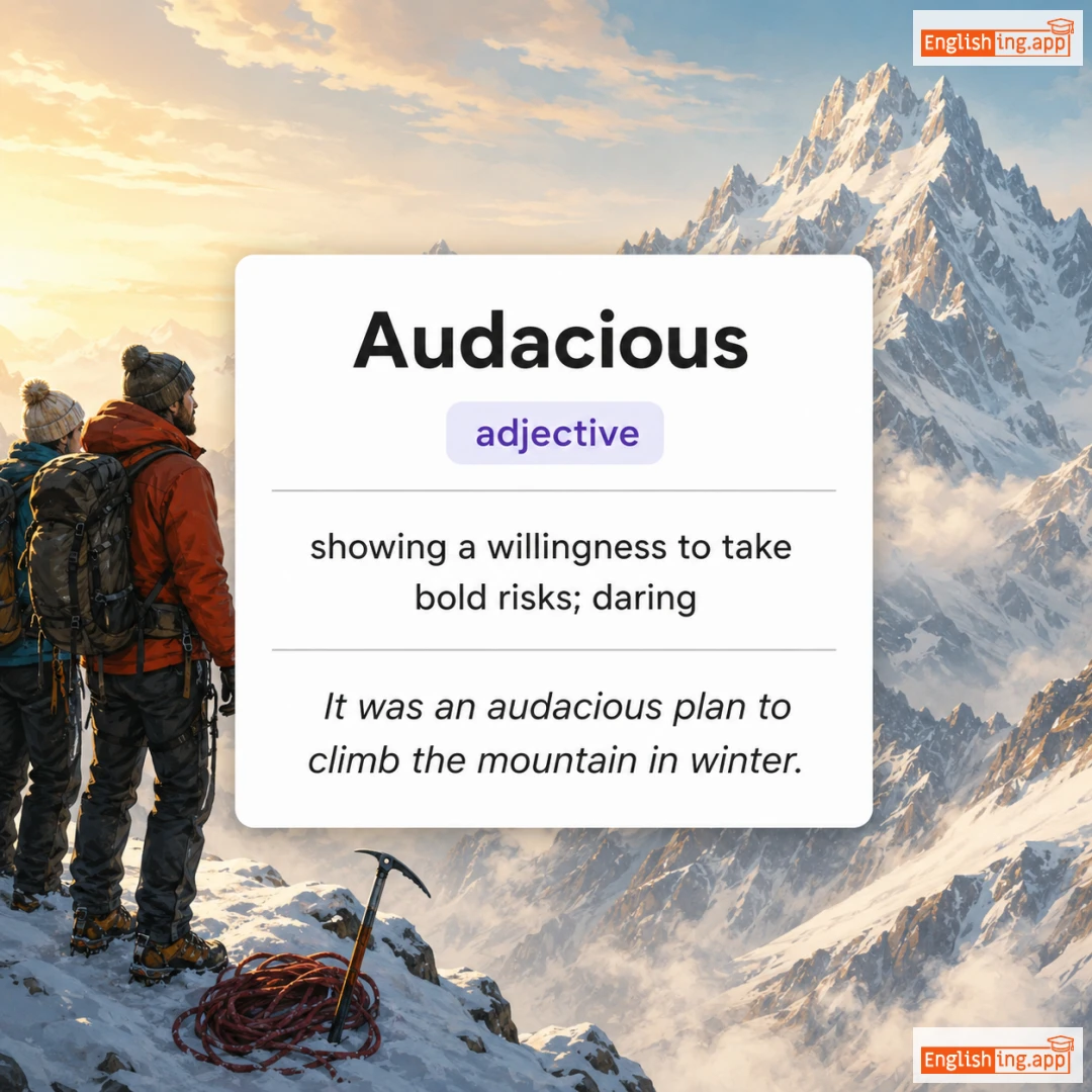 Audacious definition card — visual illustration of the meaning