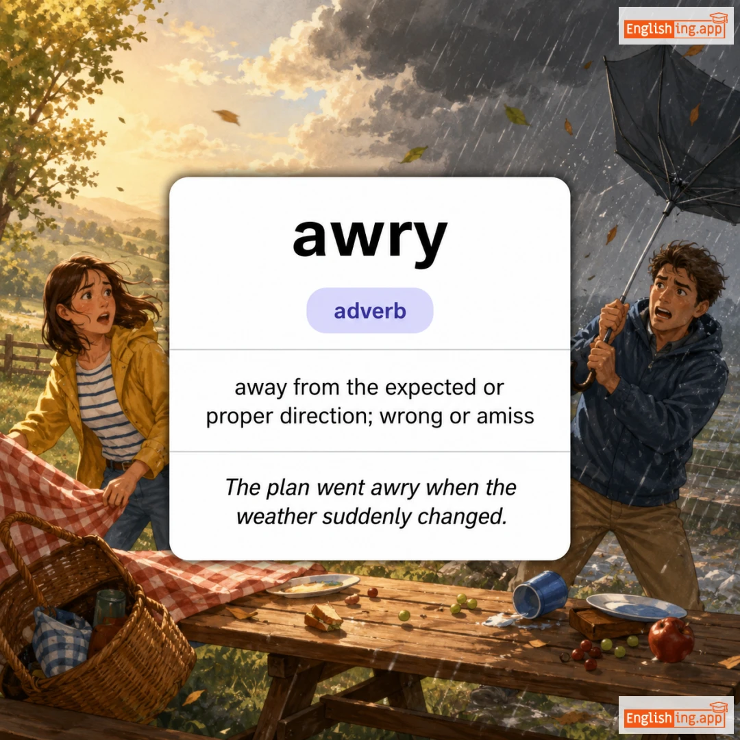 awry definition card — visual illustration of the meaning