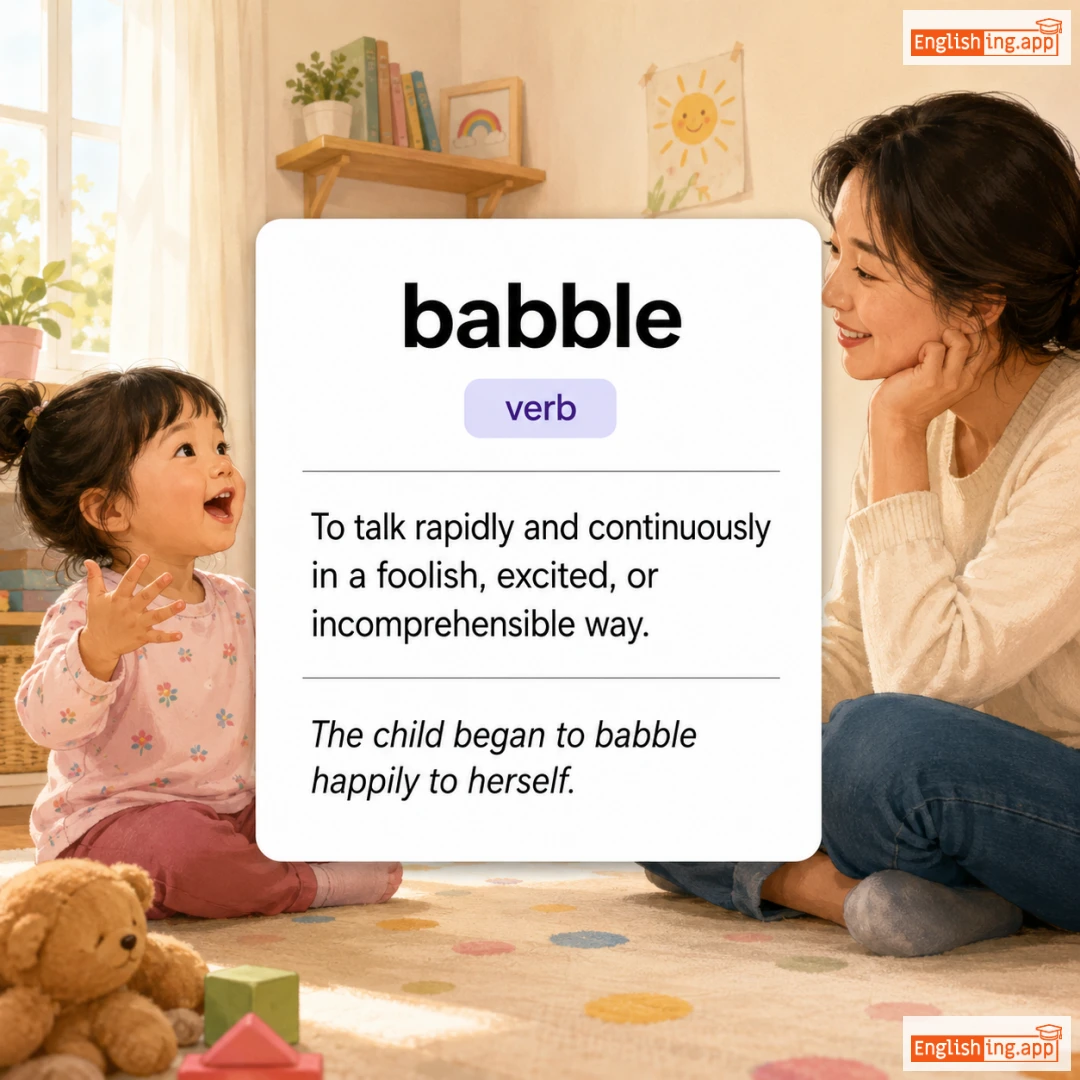 babble definition card — visual illustration of the meaning