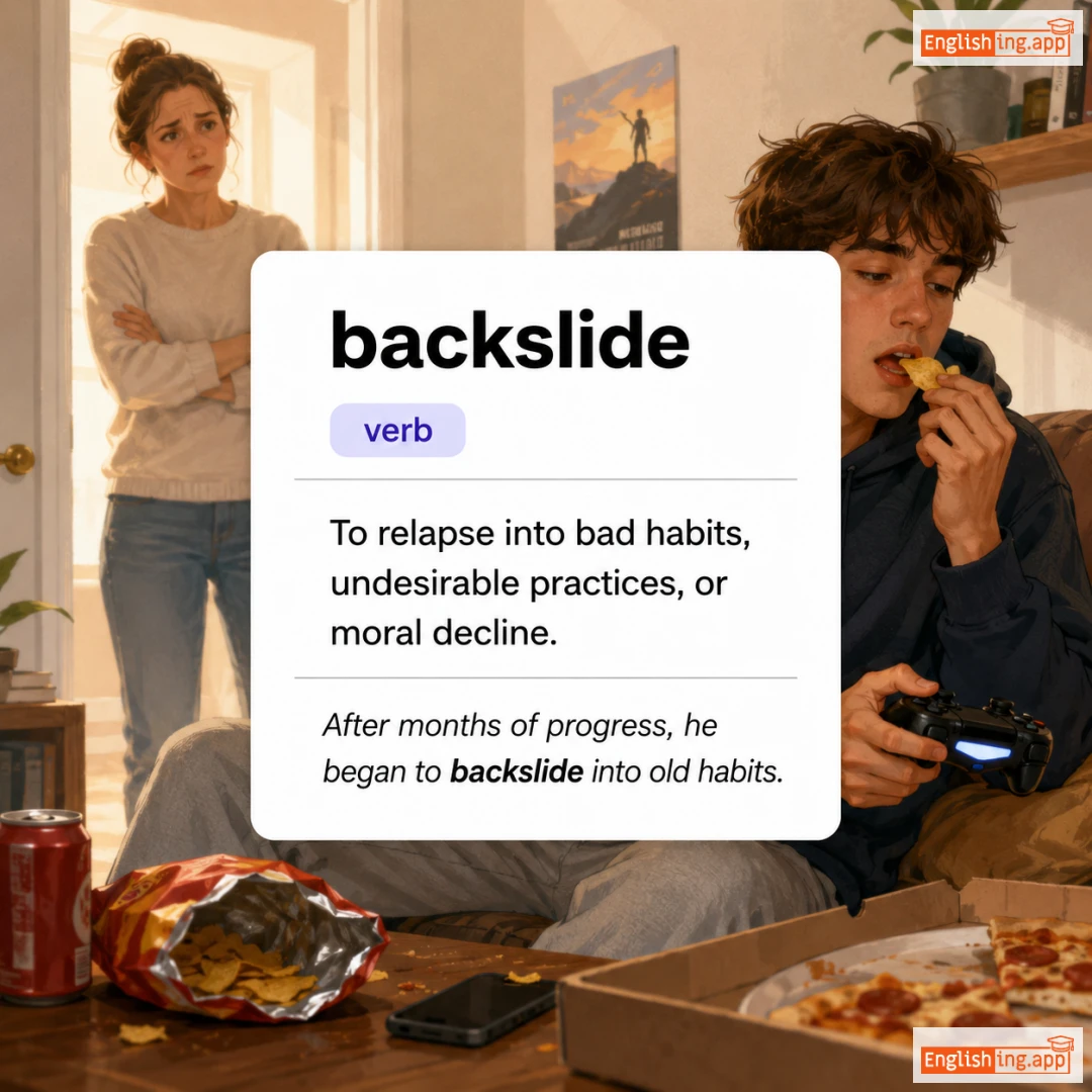 backslide definition card — visual illustration of the meaning