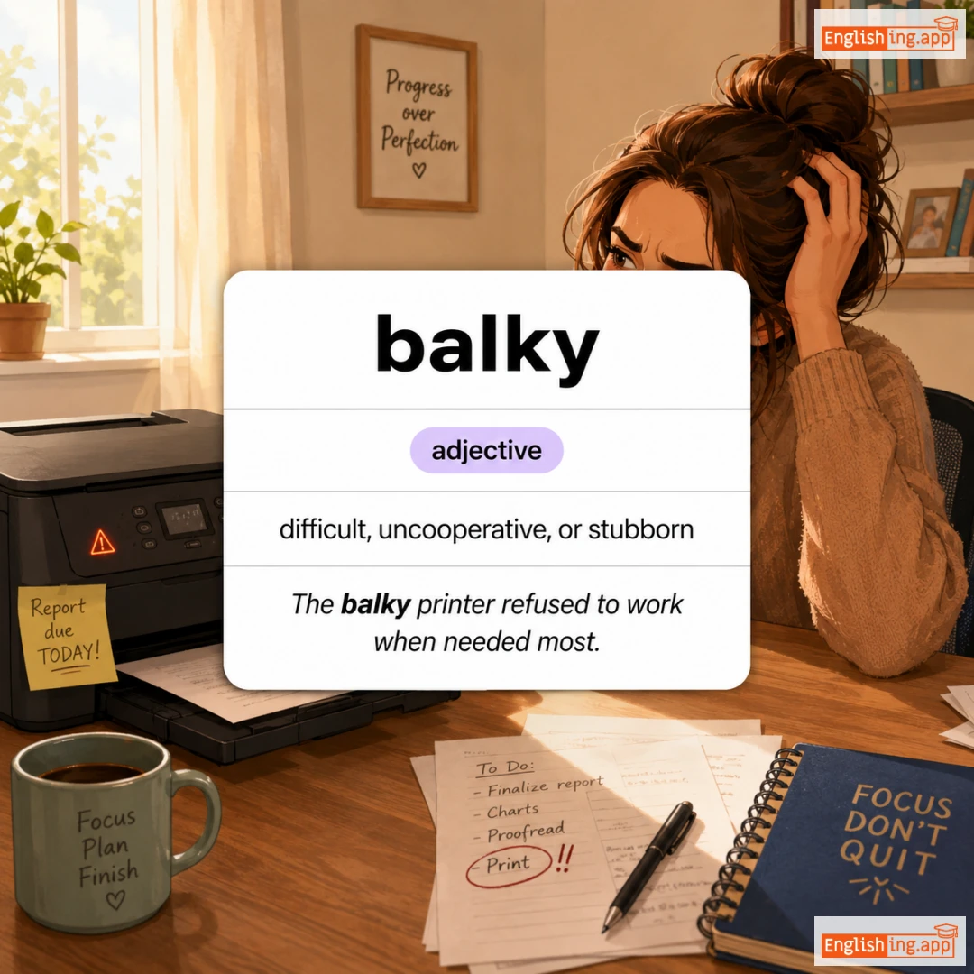 balky definition card — visual illustration of the meaning