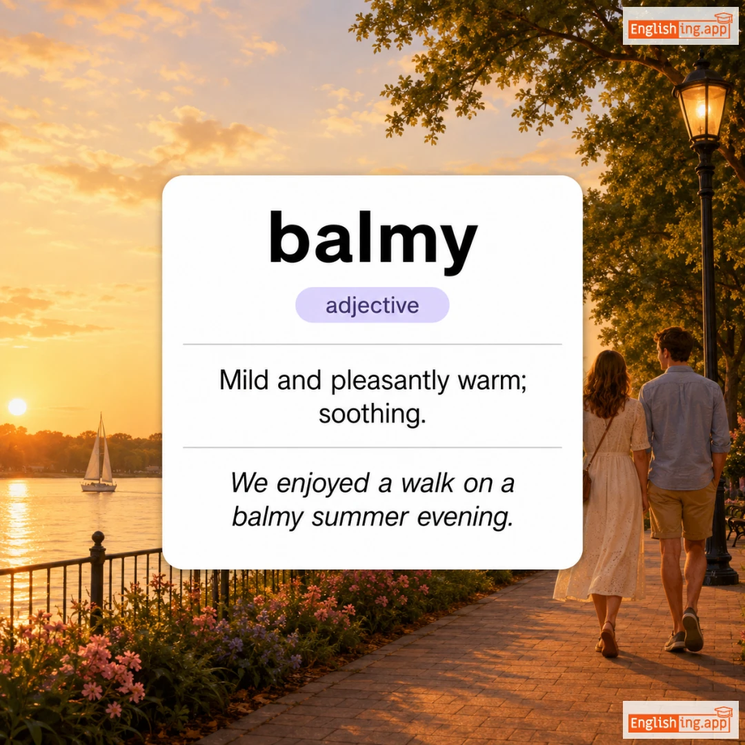 balmy definition card — visual illustration of the meaning