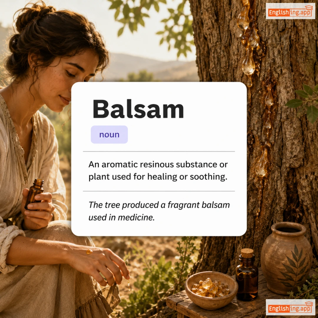 Balsam definition card — visual illustration of the meaning