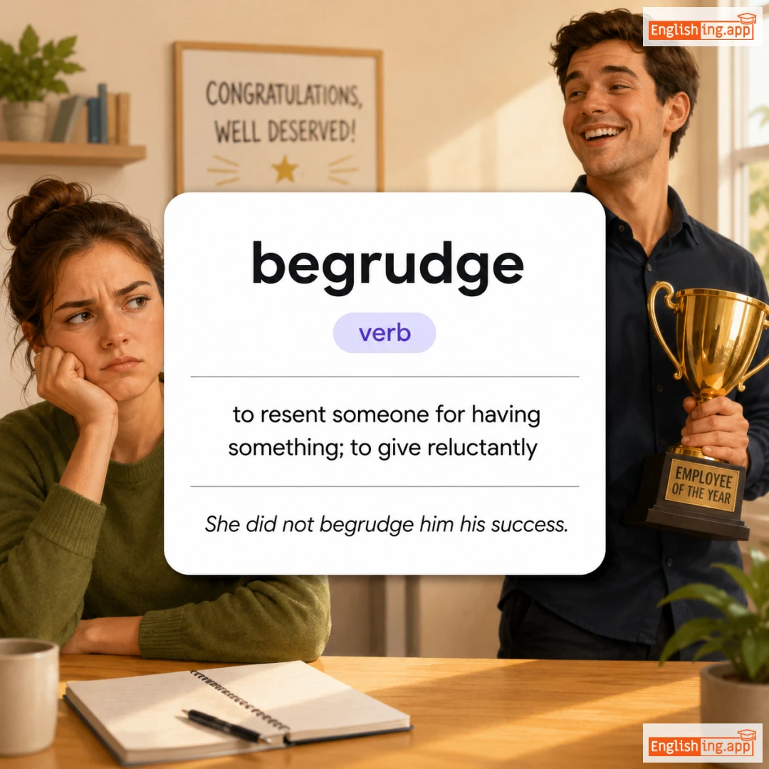 begrudge definition card — visual illustration of the meaning