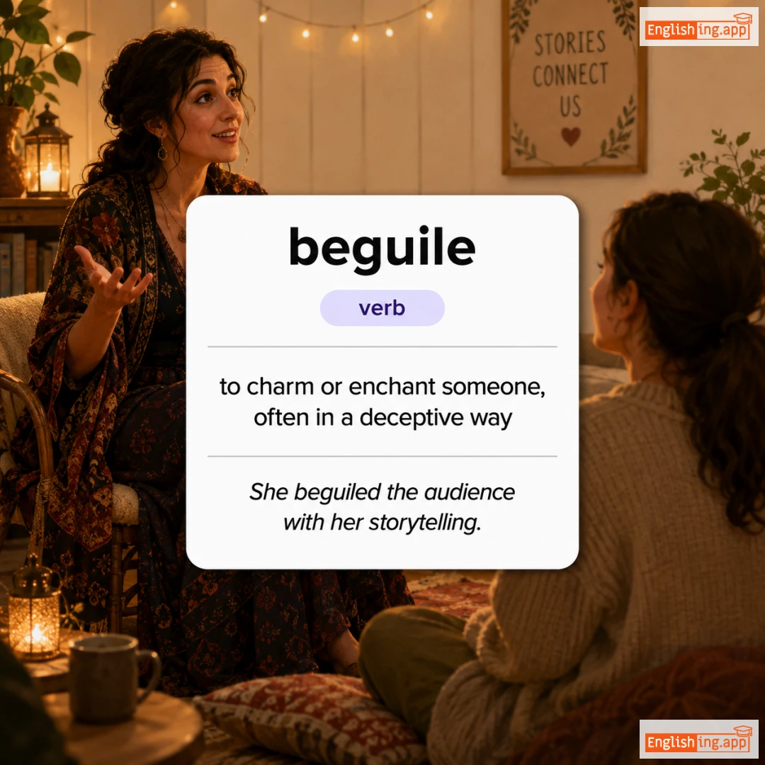beguile definition card — visual illustration of the meaning