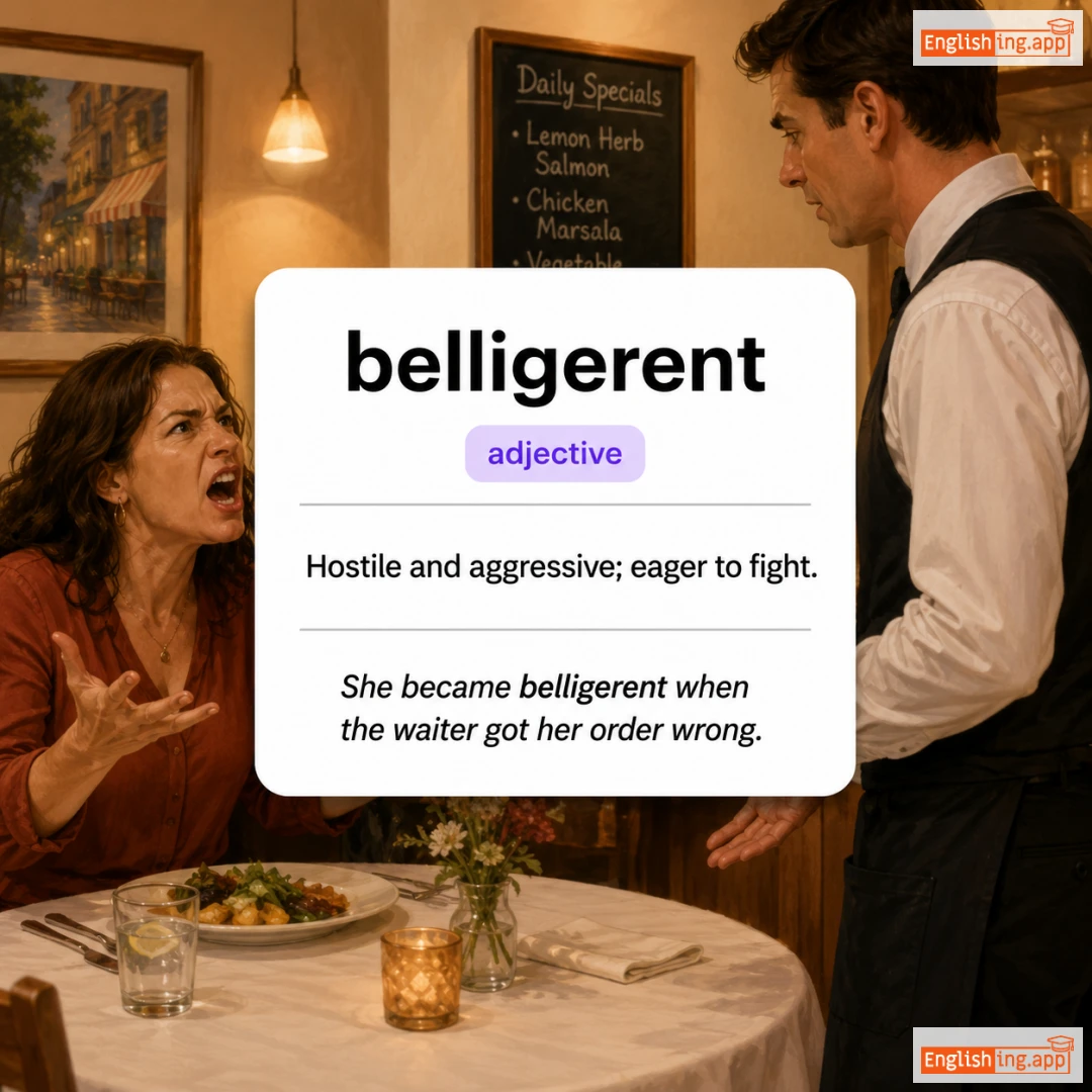 belligerent definition card — visual illustration of the meaning