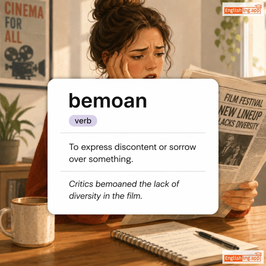bemoan definition card — visual illustration of the meaning