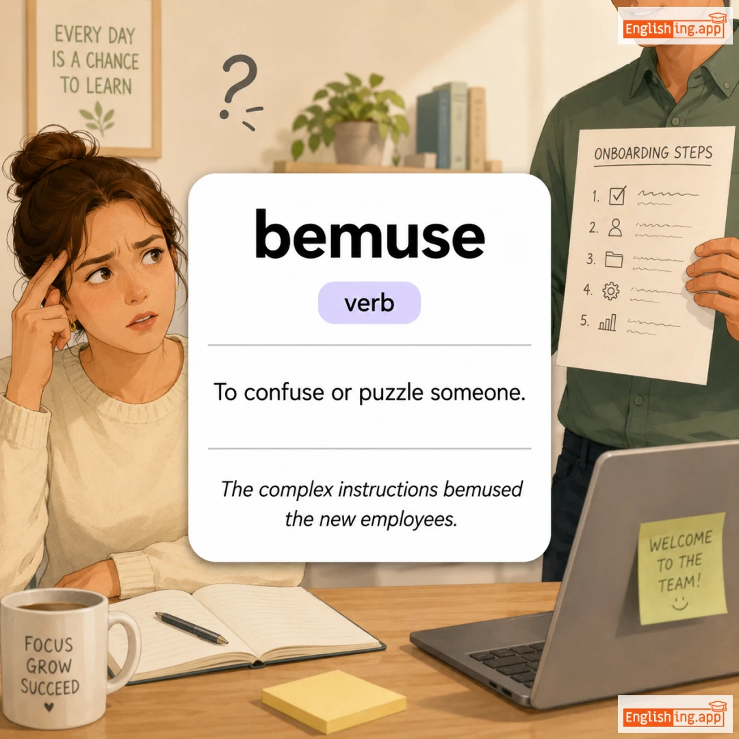 bemused definition card — visual illustration of the meaning