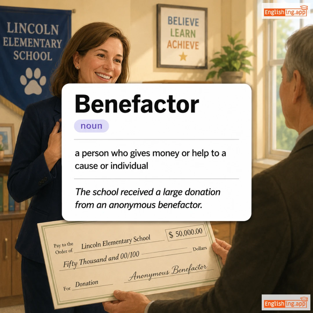 Benefactor definition card — visual illustration of the meaning