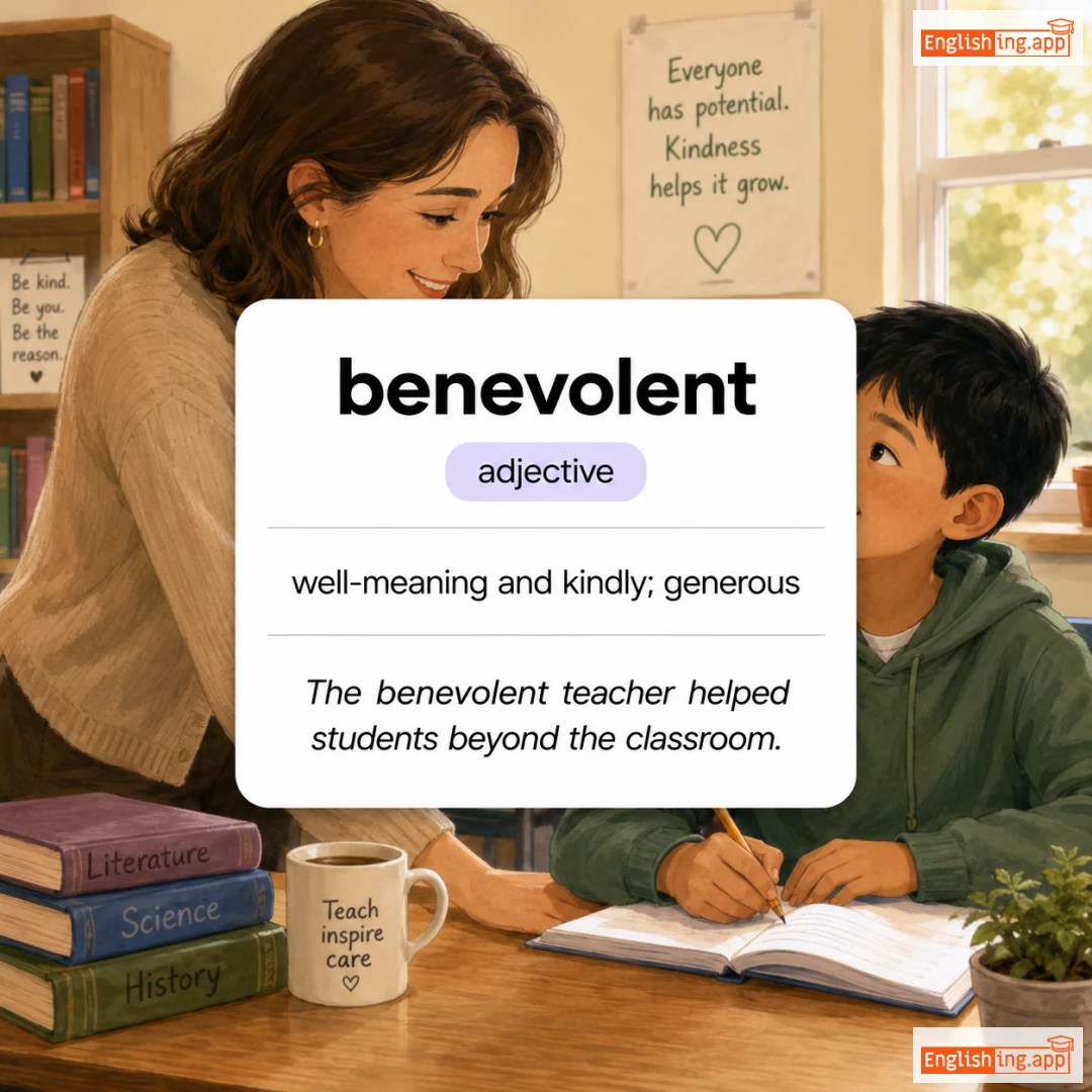 benevolent definition card — visual illustration of the meaning