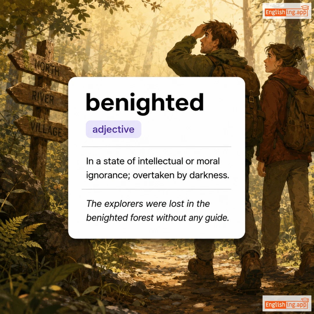 benighted definition card — visual illustration of the meaning