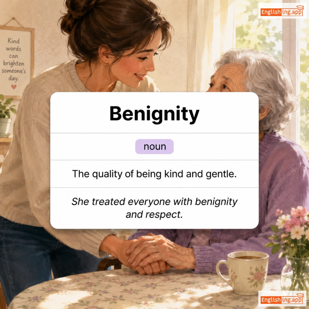 Benignity definition card — visual illustration of the meaning