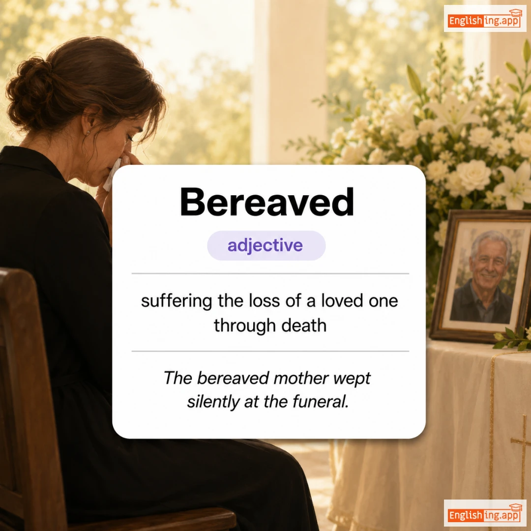 Bereaved definition card — visual illustration of the meaning
