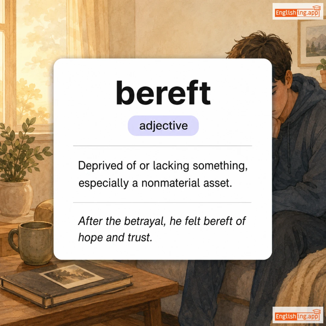 bereft definition card — visual illustration of the meaning
