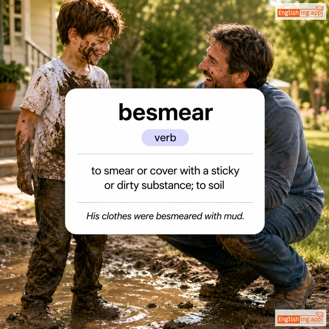 besmear definition card — visual illustration of the meaning