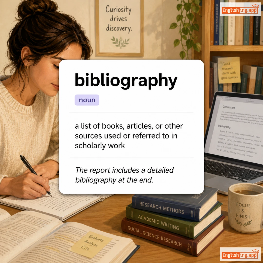 bibliography definition card — visual illustration of the meaning