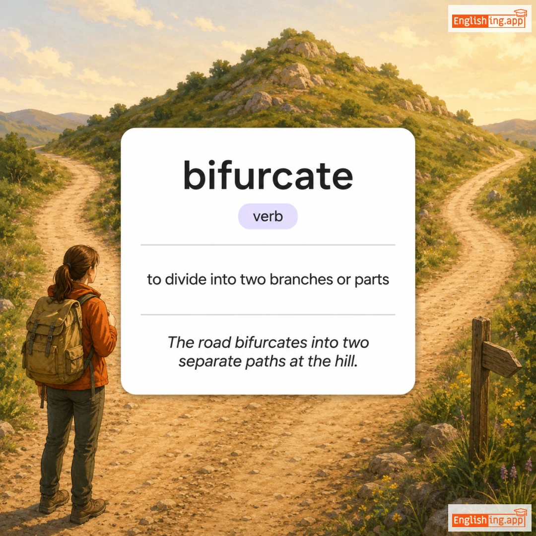 bifurcate definition card — visual illustration of the meaning