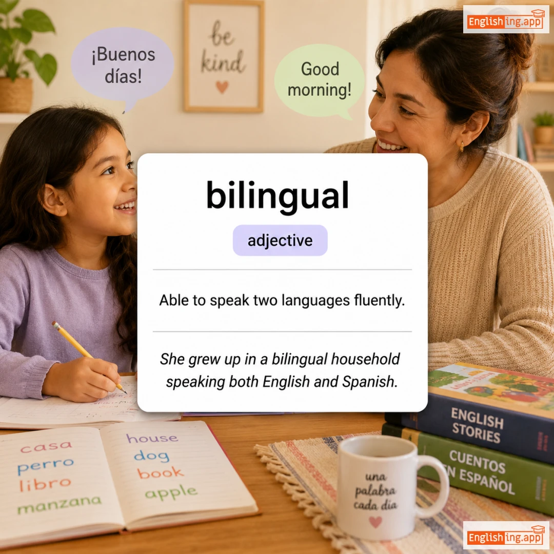 bilingual definition card — visual illustration of the meaning
