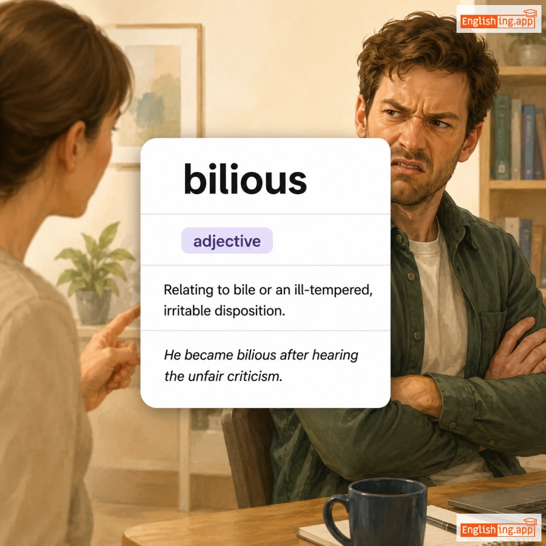 bilious definition card — visual illustration of the meaning