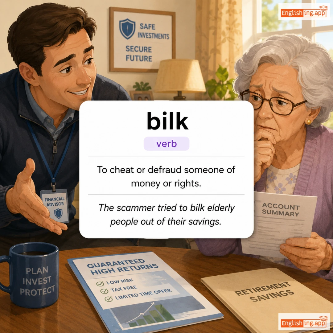 bilk definition card — visual illustration of the meaning