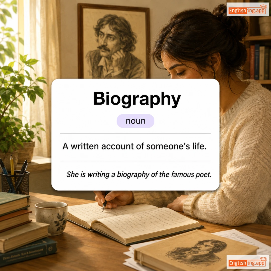 Biography definition card — visual illustration of the meaning