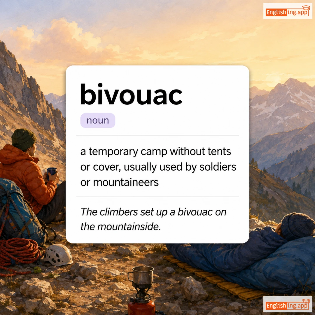 bivouac definition card — visual illustration of the meaning